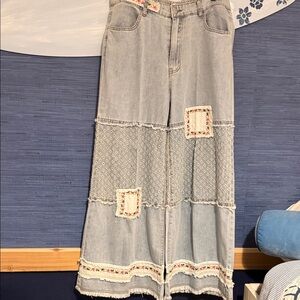 POL Light Blue Patchwork Wide Leg Jeans